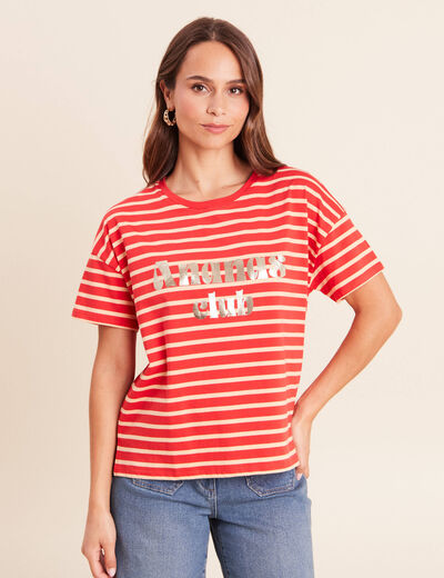 T-shirt col rond manches courtes rose femme