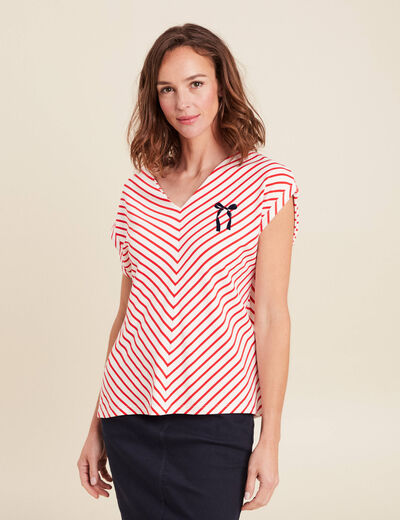 T-shirt manches courtes brodé rouge femme