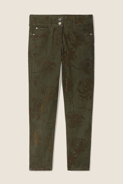 Jean ajusté taille standard vert kaki femme