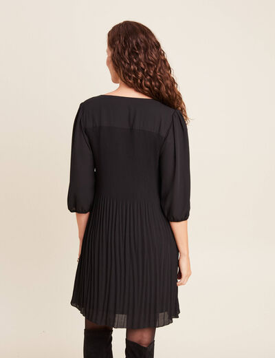 Robe évasée fluide plissée noir femme