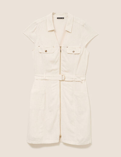 Robe droite courte col chemise beige femme