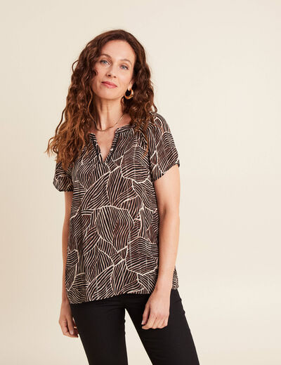 Blouse fluide col v manches courtes noir femme