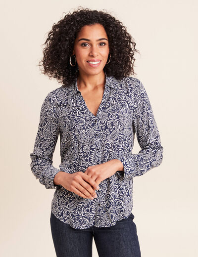 Chemise cintr&eacute;e manches longues bleu femme