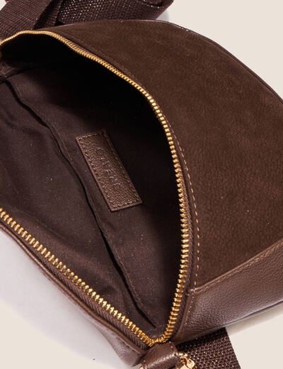 Sac banane bi-mati&egrave;re bandouli&egrave;re marron fonc&eacute; femme
