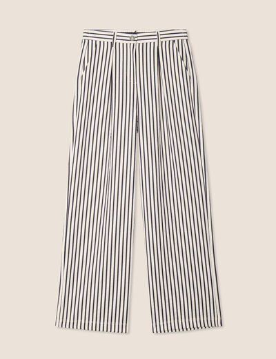 Pantalon large taille haute bleu foncé femme