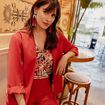 Veste droite fluide rose cerise femme