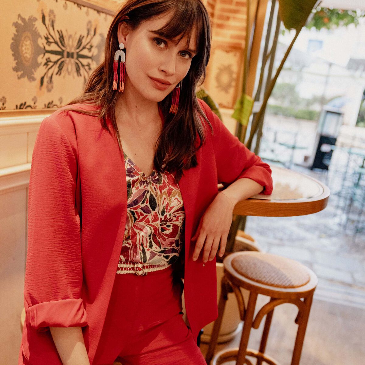 Veste droite fluide rose cerise femme
