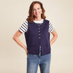 gilet droit court sans manches col rond bleu marine femme