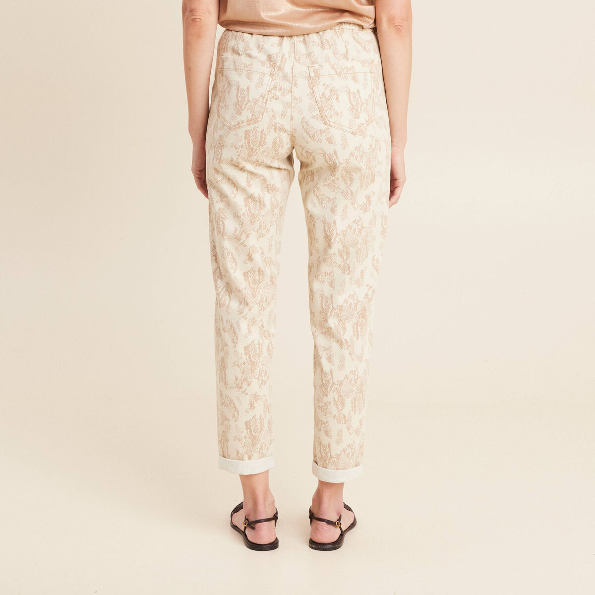 Pantalon paperbag 7/8ème beige femme