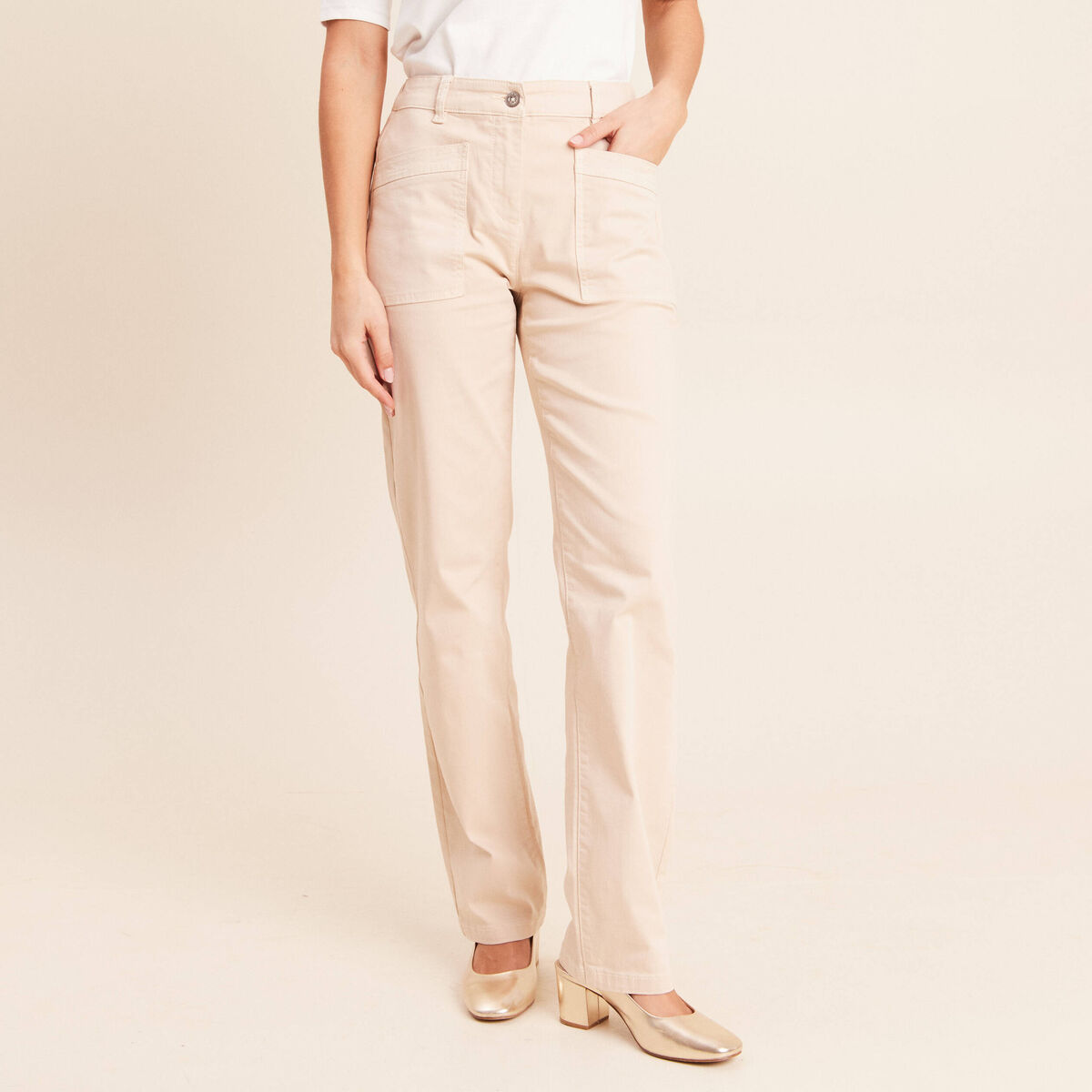 Pantalon coupe mom long ivoire femme