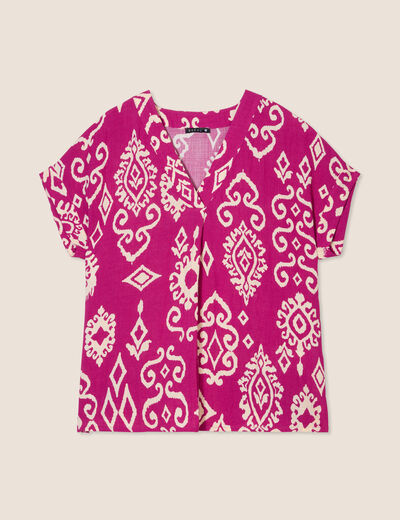 Blouse manches courtes rose fushia femme