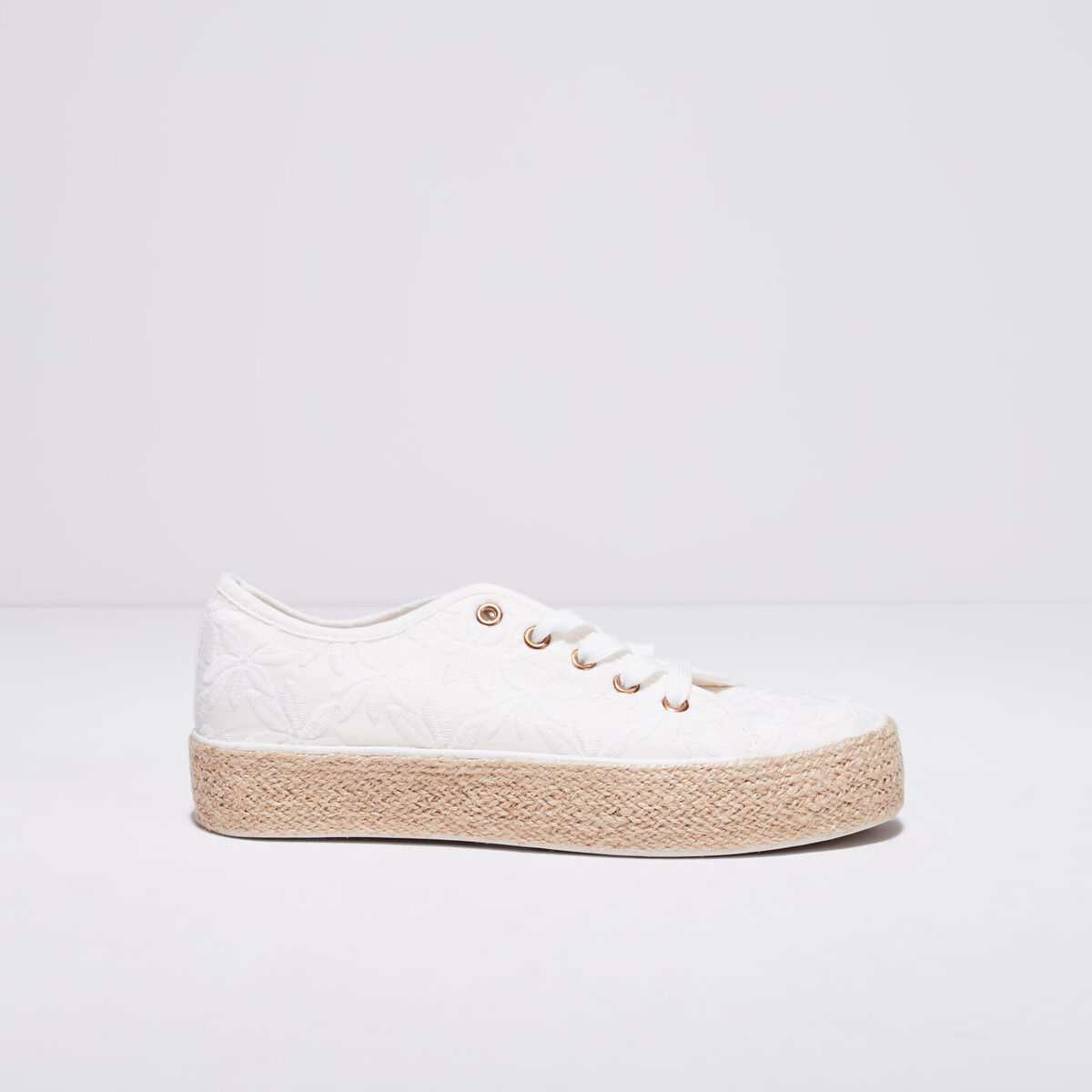 Tennis plateformes &agrave; lacets ecru femme