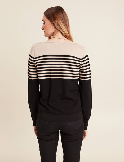 Pull ajusté col en V noir femme