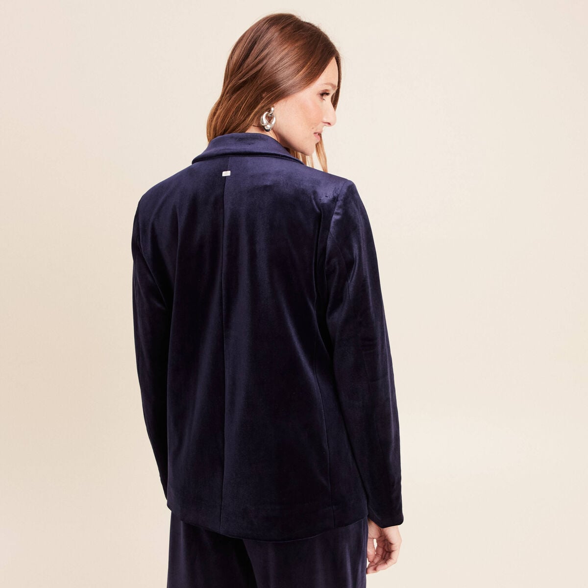Veste velours manches longues doubl&eacute;e bleu marine femme