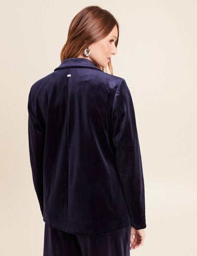 Veste velours manches longues doubl&eacute;e bleu marine femme