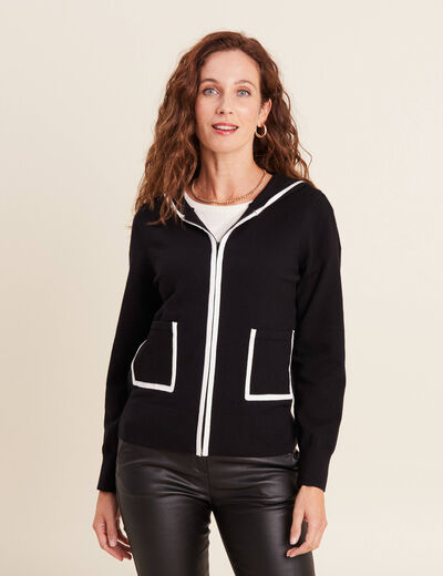 Gilet manches longues capuche noir femme
