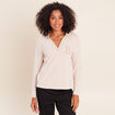 Polo manches longues col chemise brod&eacute; creme femme