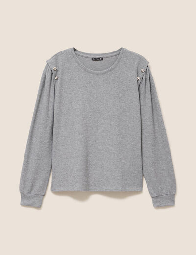 T-shirt doux avec bijoux gris fonc&eacute; femme