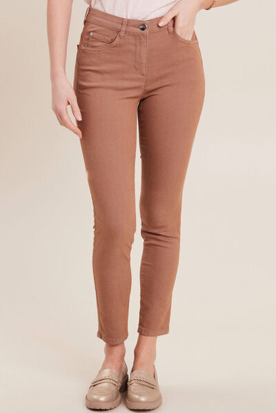 Pantalon léger taille standard 7/8ème marron femme