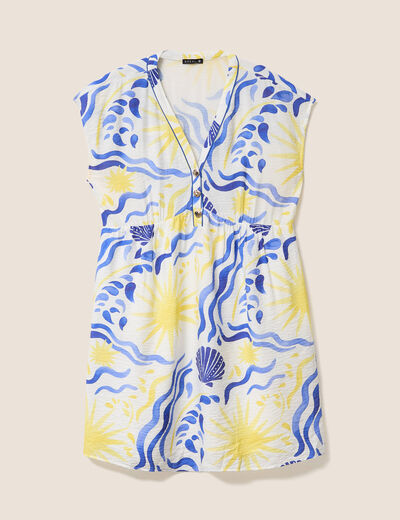 Robe courte &eacute;vas&eacute;e col v manches courtes bleu femme