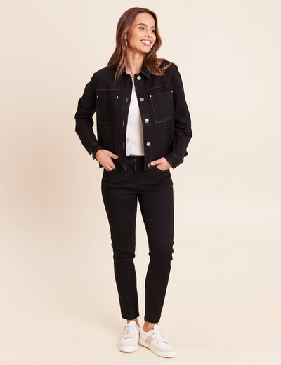 Veste droite courte manches longues denim noir femme