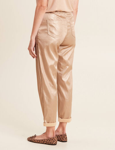 Pantalon paperbag simili cuir couleur or femme