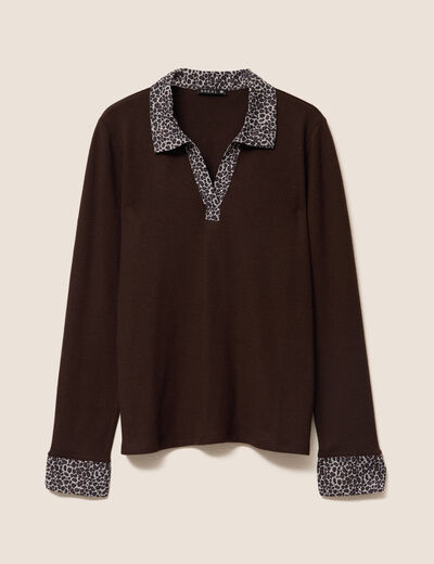 T-shirt manches longues marron foncé femme