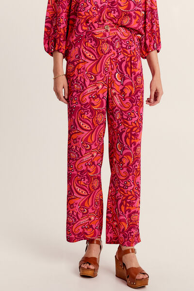 Pantalon large fluide rose femme