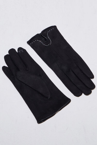 Gants avec strass noir femme