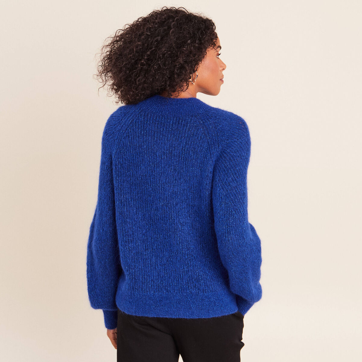 Pull droit col montant manches longues bleu electrique femme