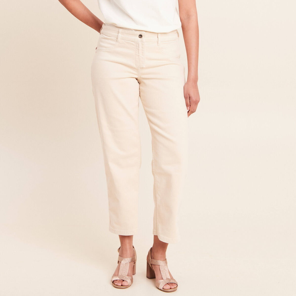 Jean r&eacute;versible droit 7/8&egrave;me beige femme