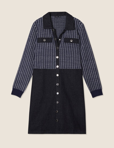 Robe droite buste tweed noir femme