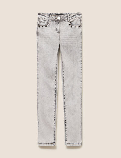 Jean ajust&eacute; taille bascul&eacute;e denim snow gris femme