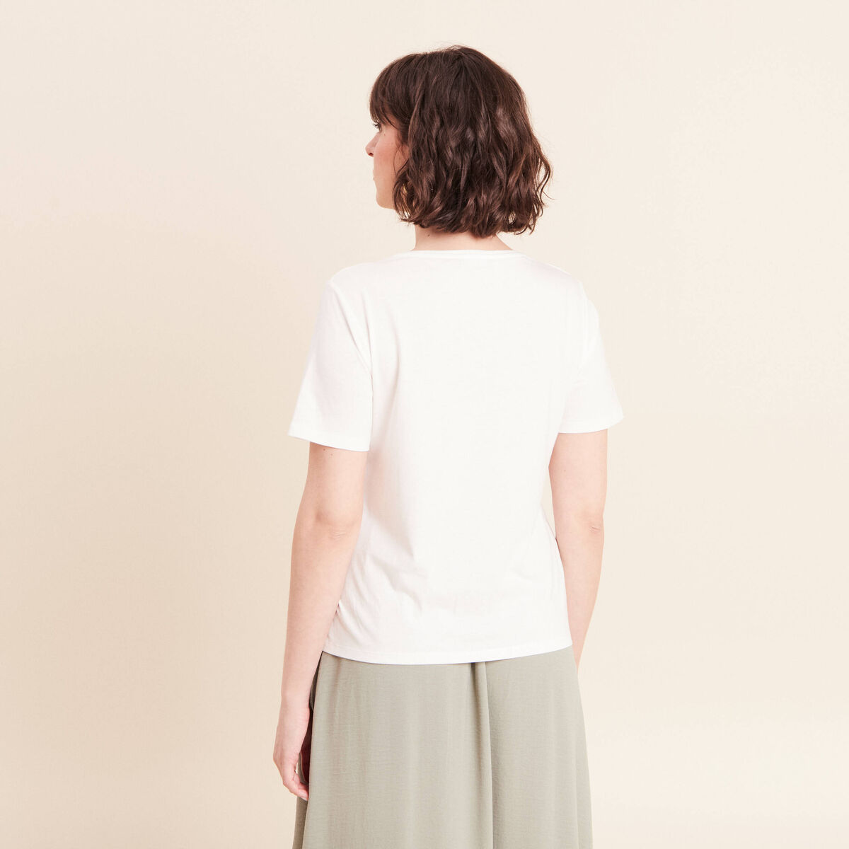 T-shirt col rond manches courtes ecru femme