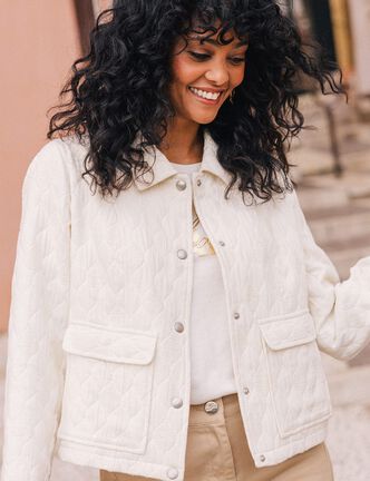 Blouson matelass&eacute; boutonn&eacute; ecru femme