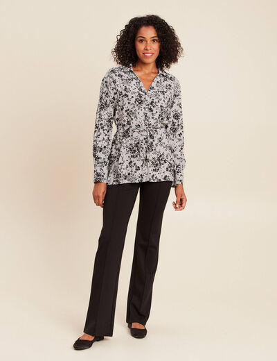 Tunique ceintur&eacute;e col chemise fluide noir femme
