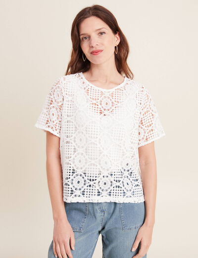 T-shirt manches courtes ecru femme