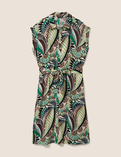 Robe fluide col chemise manches courtes vert femme
