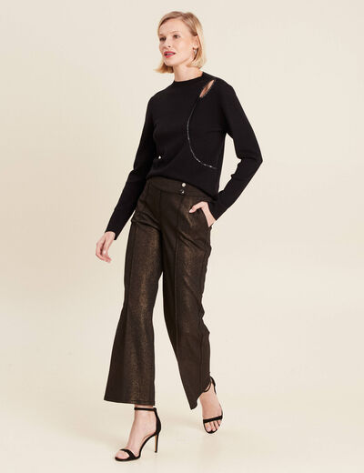 Pantalon large paillettes noir femme