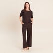 Pantalon large 7/8&egrave;me marron femme