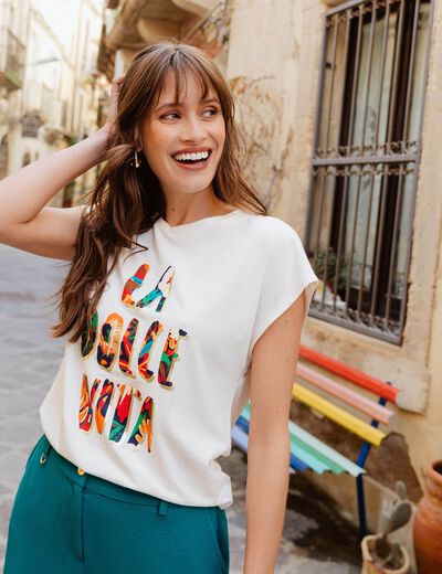 T-shirt manches courtes ecru femme