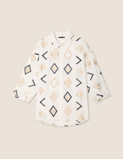 Chemise manches 3/4 brodée blanc femme