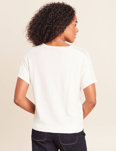 Pull droit col v manches courtes ecru femme