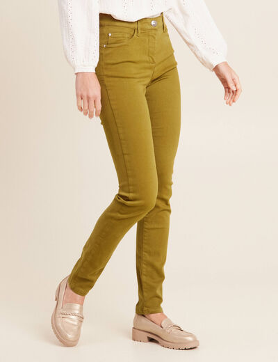 Jean magique ajusté taille standard vert olive femme