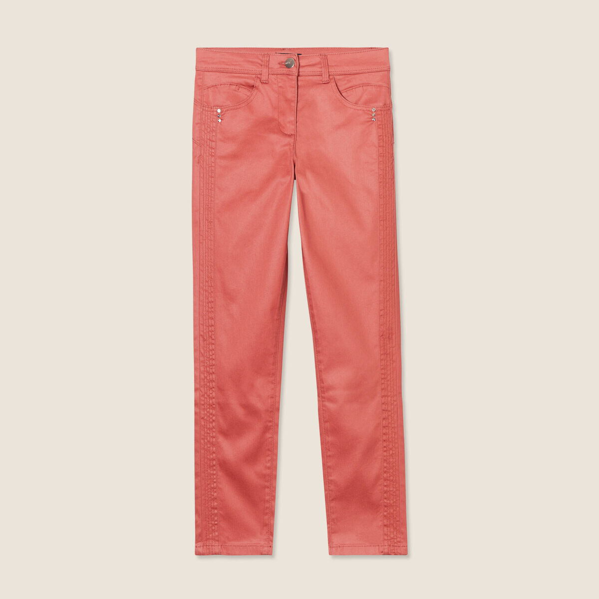 Pantalon ajusté enduit vieux rose femme