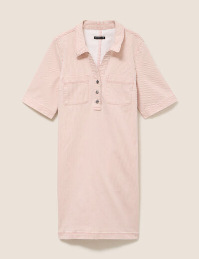 Robe courte droite en jean col chemise rose femme