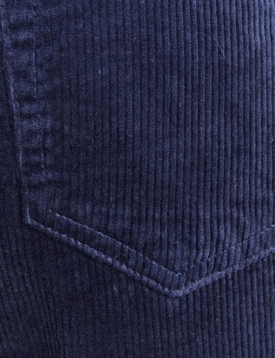 Pantalon large velours c&ocirc;tel&eacute; bleu marine femme
