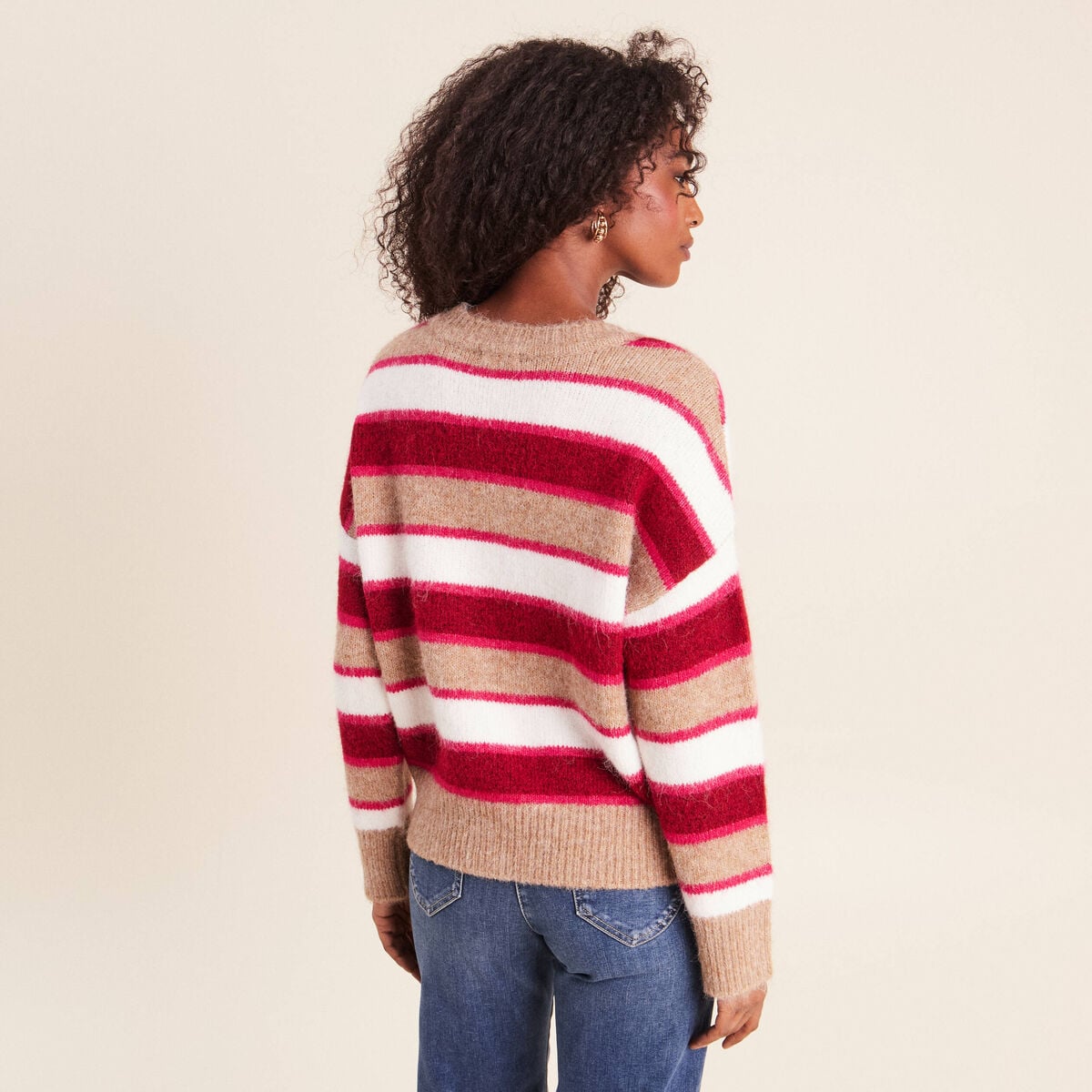 Pull col rond rose femme