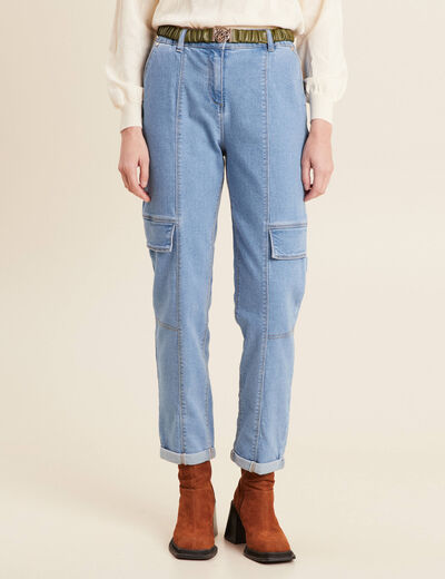 Jean cargo ceinturé denim double stone femme