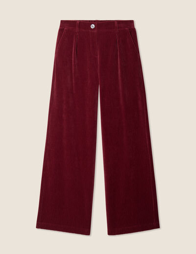 Pantalon large velours bordeaux femme